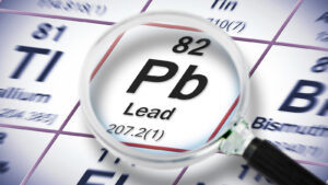 A close up of the periodic table of elements, zoomed in on the box for lead.